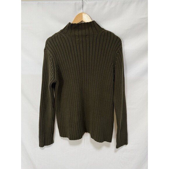 Lauren Ralph Lauren M Sweater Mock Neck RIBBED Green Cotton Cabin Chunky Casual - Picture 3 of 9